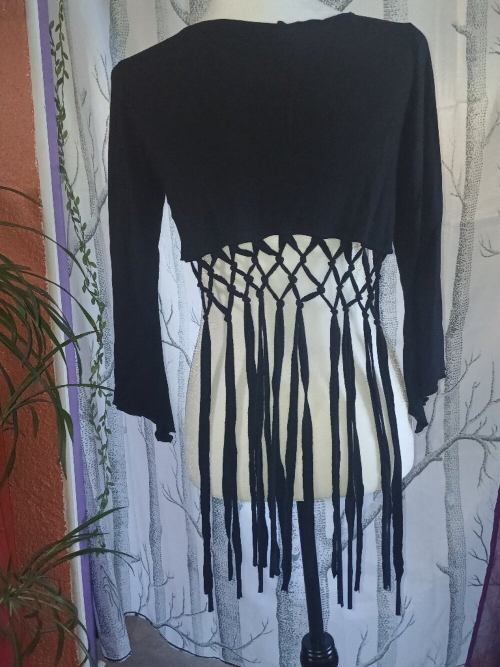 Boho Fringed Top Festival Goth Witchy Midriff Bell Sleeves